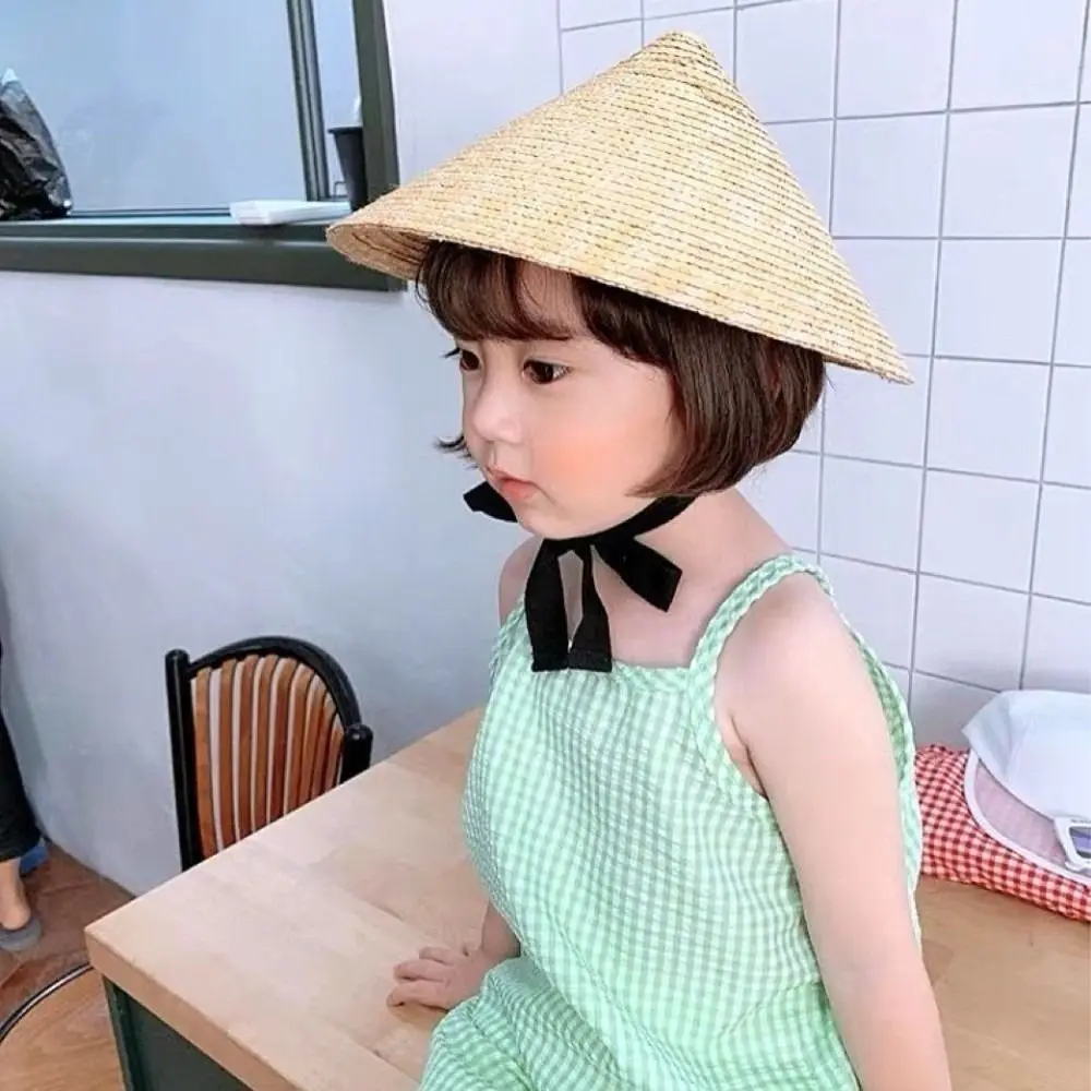 

Big Brim Kids Sun Hat Breathable Creative Girls Straw Hat Handwoven Khaki Straw Visor Cap for Children Seaside Vacation
