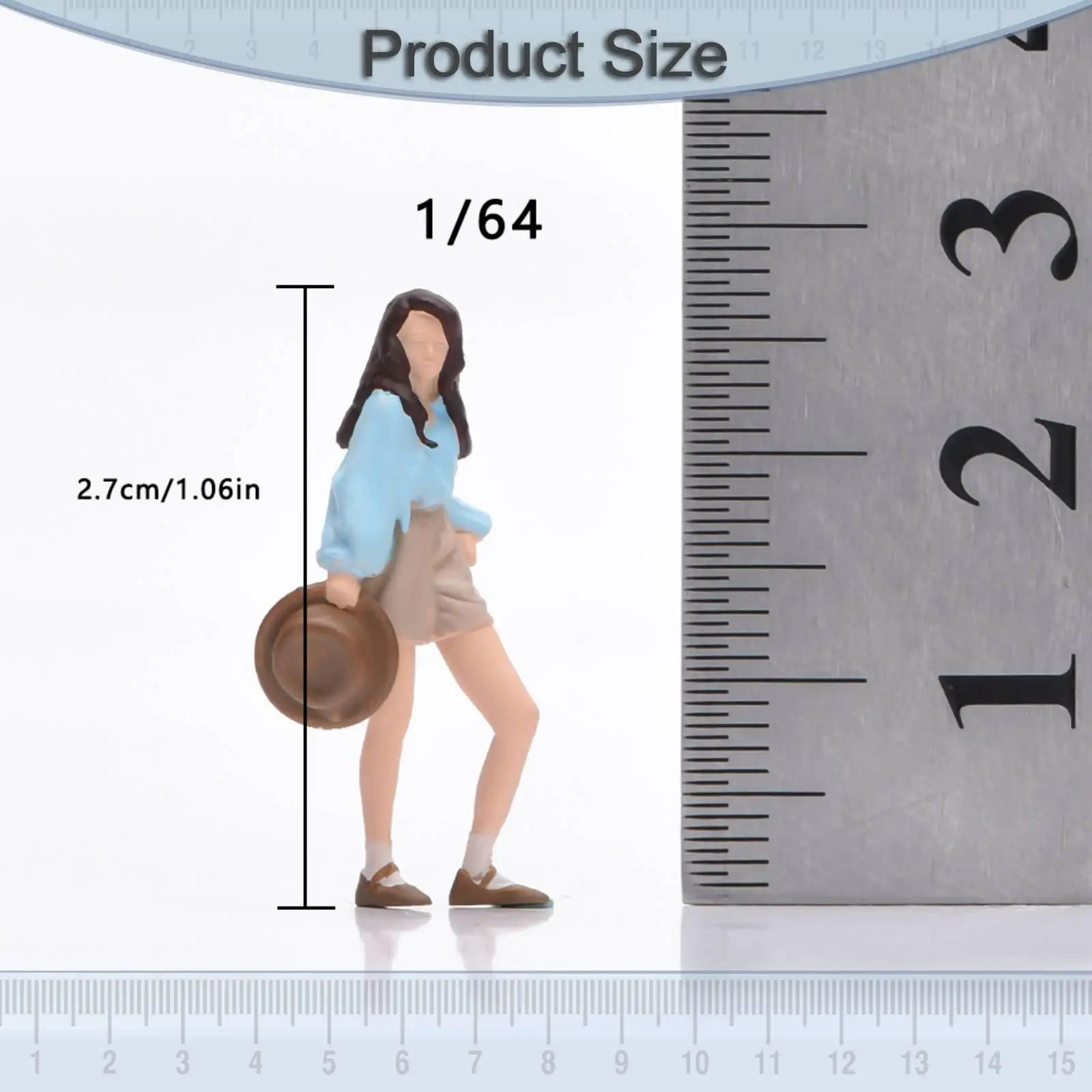 

1:64 Girl with Hat Model Stimulated Role Play with Long Hair 3D Character Model Tiny People Model for Sand Table Miniature Scene