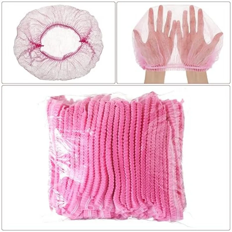 100Pack Disposable Caps Non-woven Bouffant Cap 21'' Dust-free Head Hair Nets for Cosmetics Beauty Kitchen Cooking Home Workplace