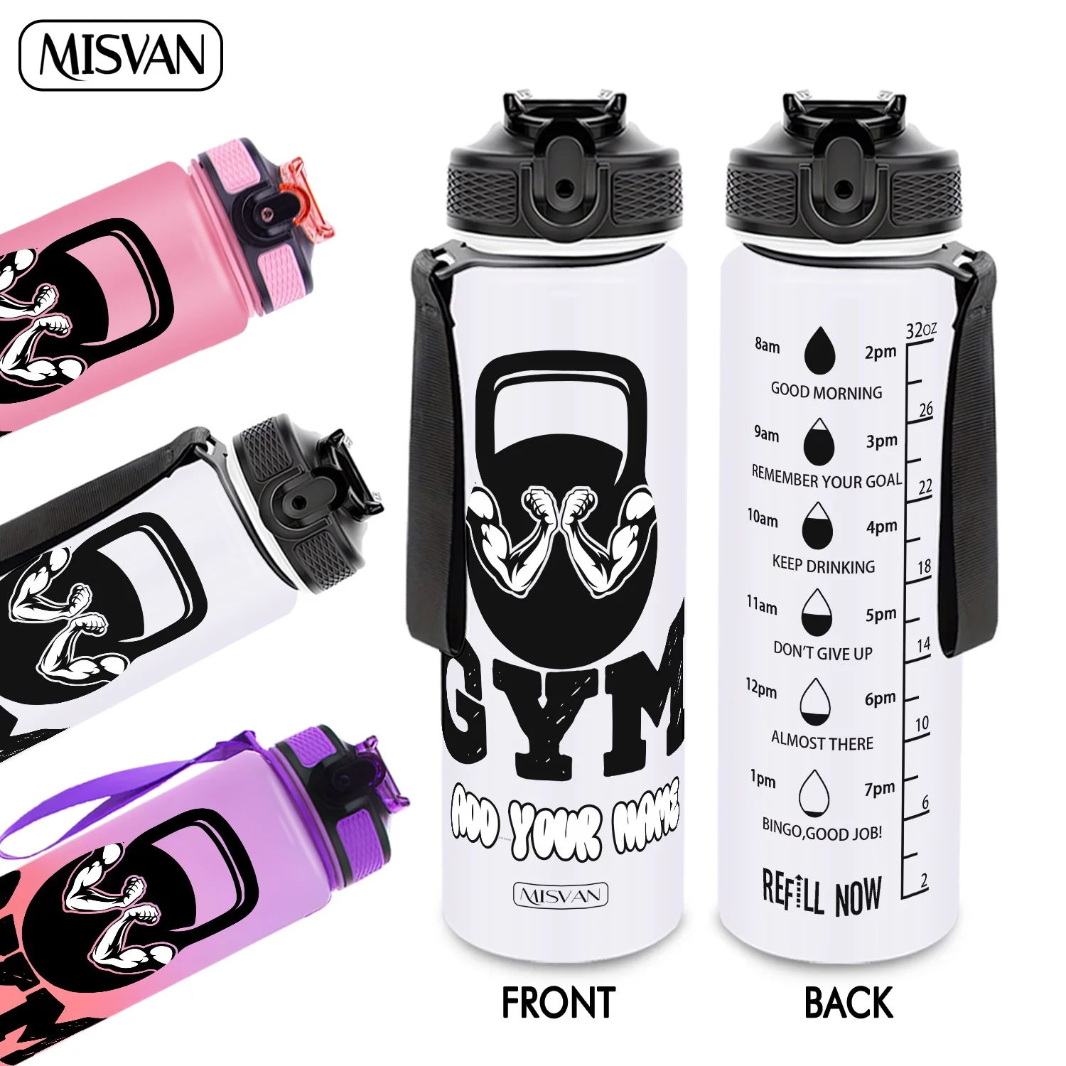 

1PC,Customization Name 32oz Water Bottle,Gym Kettlebell Fitness Print,Encourage Daily Hydration,for Gym Outdoor Cycling