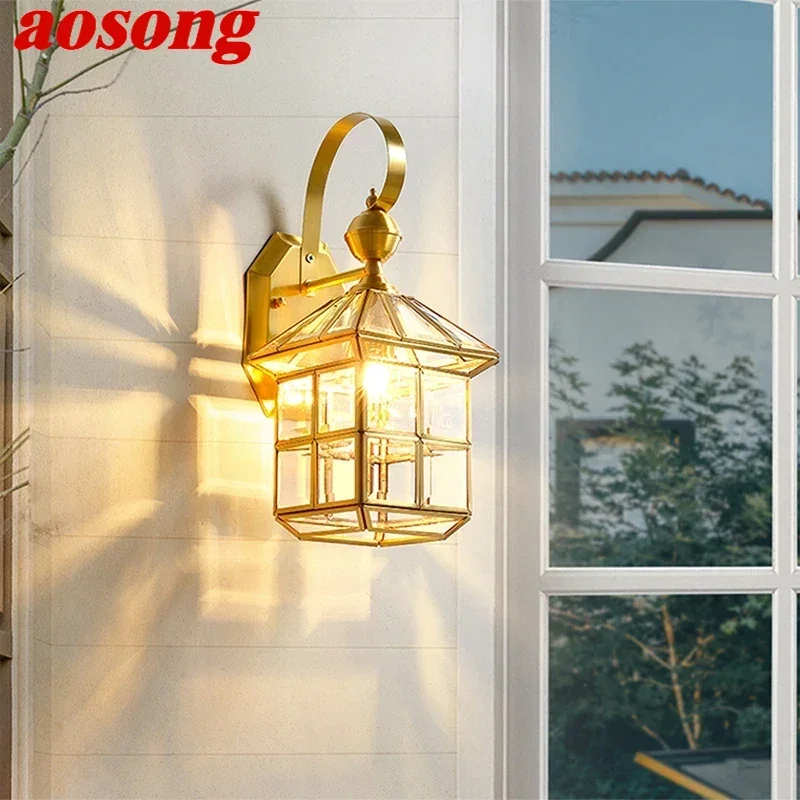 

AOSONG Contemporary Brass Outdoor Wall Lamps Simplicity Waterproof Creative Balcony Hallway Courtyard Villa Gate Hotel