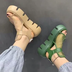 Sandals women 2023 summer new fashion thick-bottomed breathable Eugene yarn mesh magic paste Roman sandals Hook & Loop