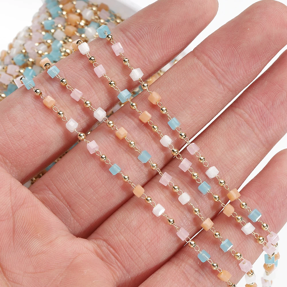 Perles carrées colorées de style bohème, macaron en cristal, bijoux de bricolage, 1 mètre