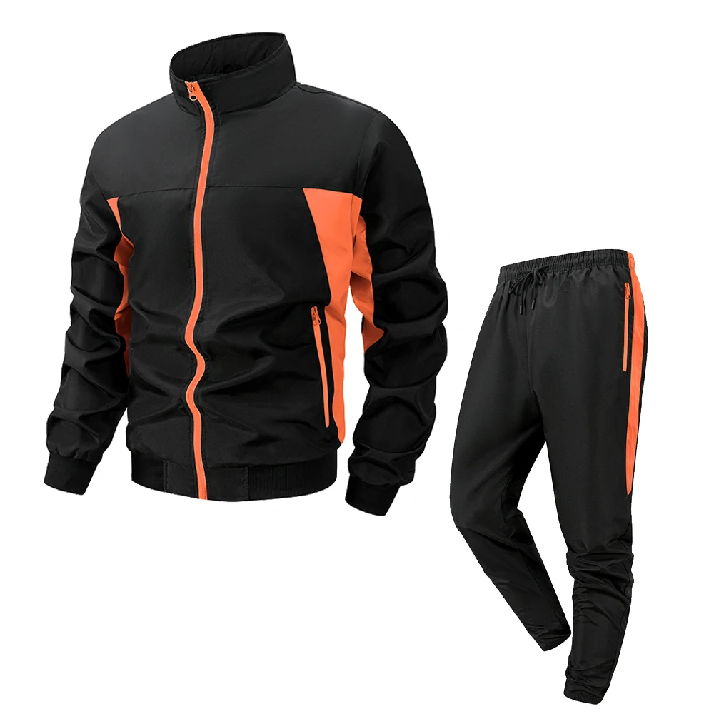 

Мужской повседневный спортивный костюм Techwear: комплект для активного отдыха и тренировок с воротником-стойкой, дышащие брюки и куртка с элементами пэчворк