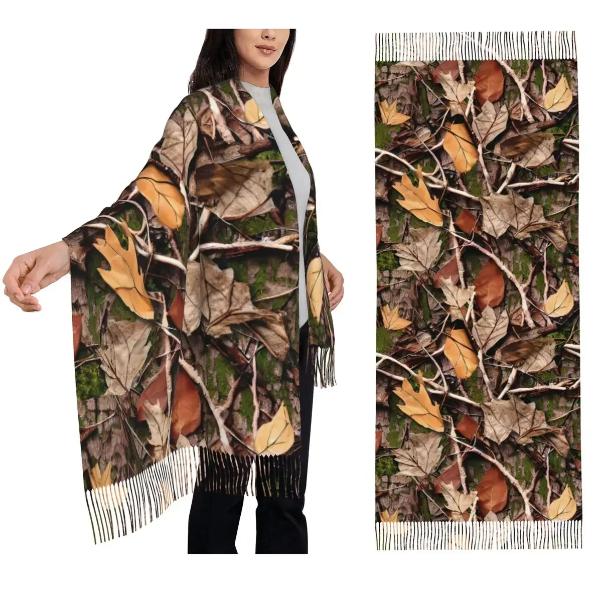 

Реалистичные камуфляжные шарфы для охоты на дереве с листьями и корами, камуфляжные шарфы, женские шали и накидки, большая осенне-зимняя шаль