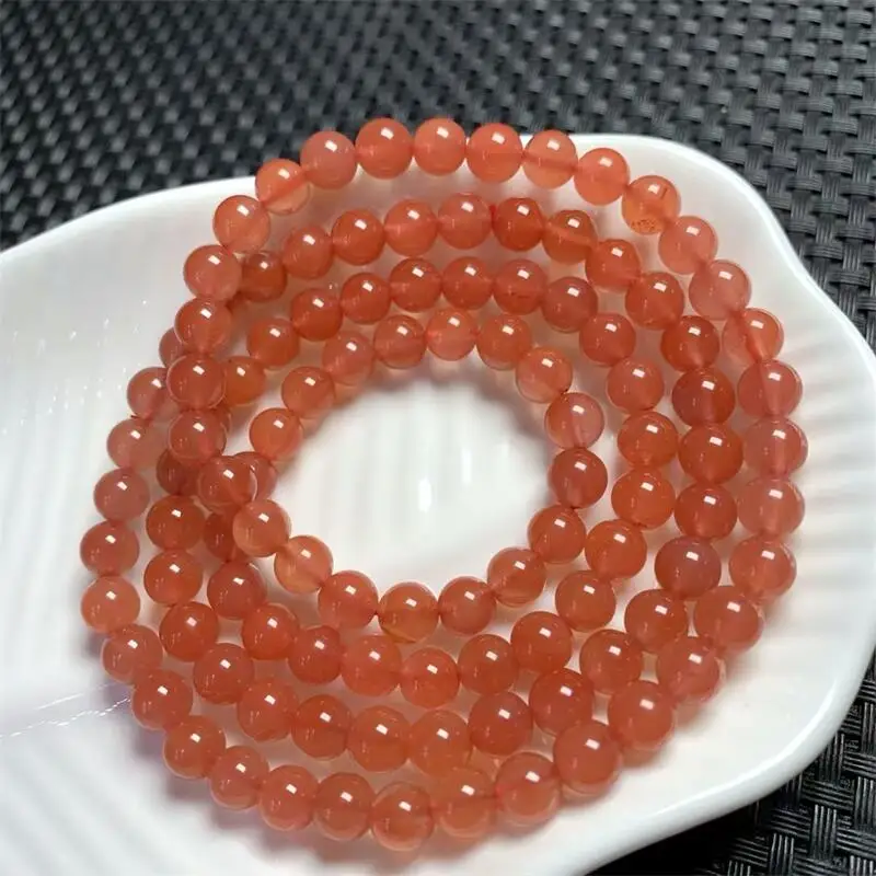 7MM Natural Nanhong Agate Triple Circle Bracelet Fashion Gemstone Jewelry Reiki Healing Fengshui Gift For Women 1pcs