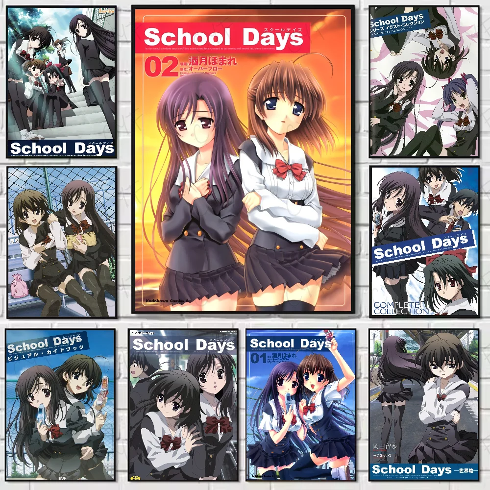 Anime S-School Days Katsura Kotonoha Poster Waterproof Wall Art High Quality Print Posters For Living Bedroom Retro Room Decor