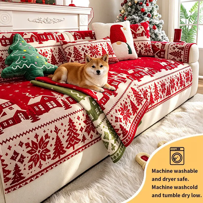 1PC-Winter cabin sofa cushions are an ideal choice for decorating the living room during Christmas,Pet Friendly, Universal Fit