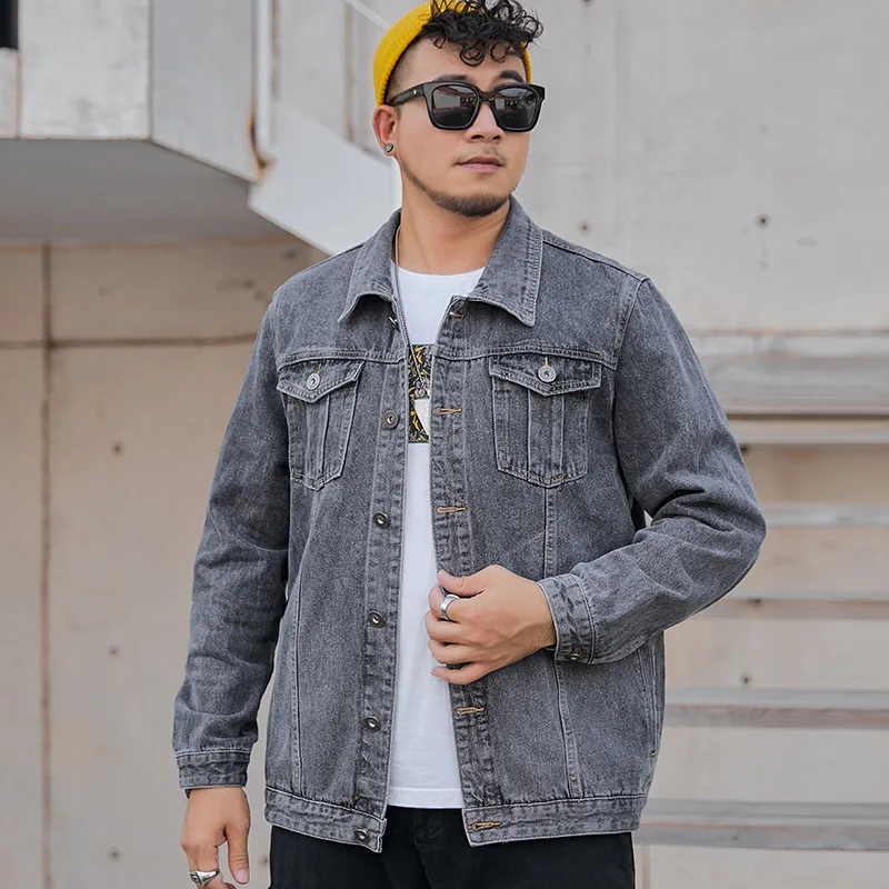

Fashion Large Size Denim Jacket Mens Clothing Black Spliced Casual Top Men Autumn Winter Lapel Loose Long Sleeves Denim Coats