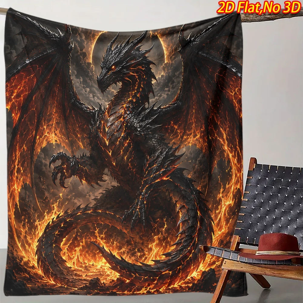 Majestic Dragon Fire Blanket Throw Couch Bed Decor 150x200cm Fantasy Mythical Art Print Plush Blanket Gift