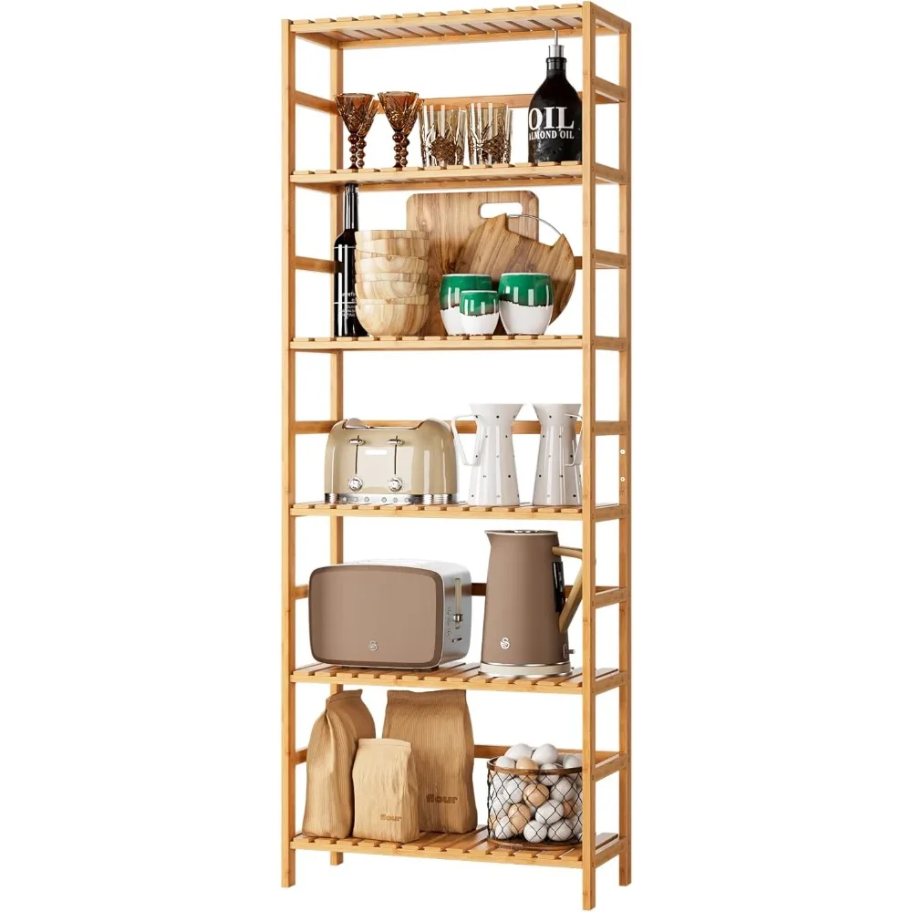 6-Tier  Shelf,  Bookcase with Adjustable Shelves, Free Standing Storage Shelf Unit, Plant Flower Stand
