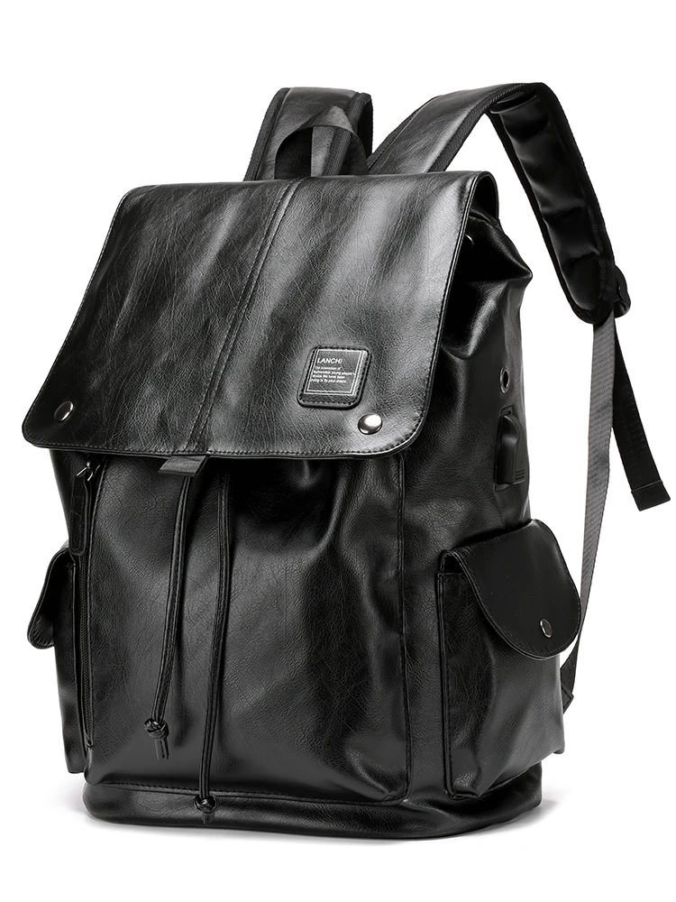 حقيبة ظهر رجالية عصرية من الجلد الناعم بسعة كبيرة، حقيبة لابتوب 6 بوصة، حقيبة كتب أنيقة لطلاب المدارس الثانوية والجامعات