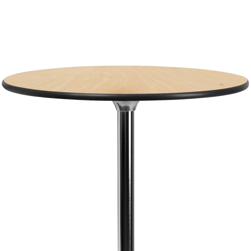 Adjustable Height Round Cocktail Table Portable Event Table Seats 3 Adults Durable Birchwood Top Aluminum Base