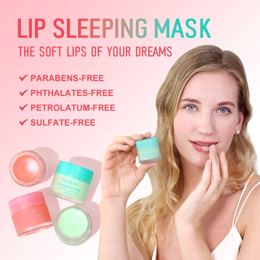 Liyalan Lippen Schlaf maske Nacht Lippen Pflege Kollagen Feuchtigkeit creme glatte Trockenheit pflegende Lippen linie Creme Frucht rosa Lippen balsam 25g