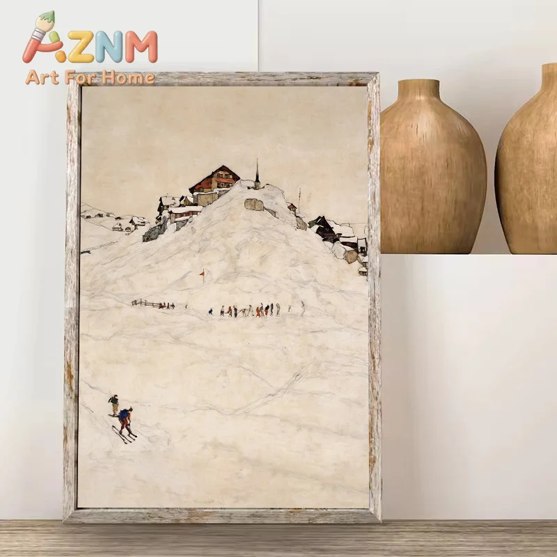 Vintage Winter Ski Resort Slopes Sports Snow Muontain Village Travel Scenery Poster Canvas Painting Wall Art Pictures Home Decor