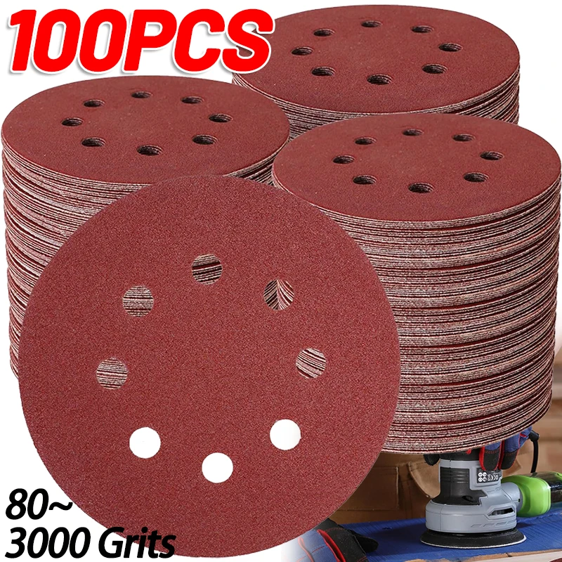 

8 Holes 125mm 80-3000 Grits Hook And Loop Flocking Sandpaper Adhesive Sanding Disc Abrasive Polishing Tool For Metal Woodworking