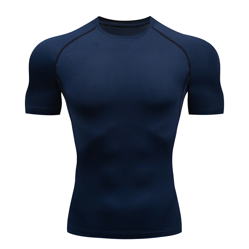 Top Sports Running Shoes Shirt Men T-shirt Fitness Short T-shirt Quick Dry Work Out Gym Tights Muscle shirt Compression MMA Clot