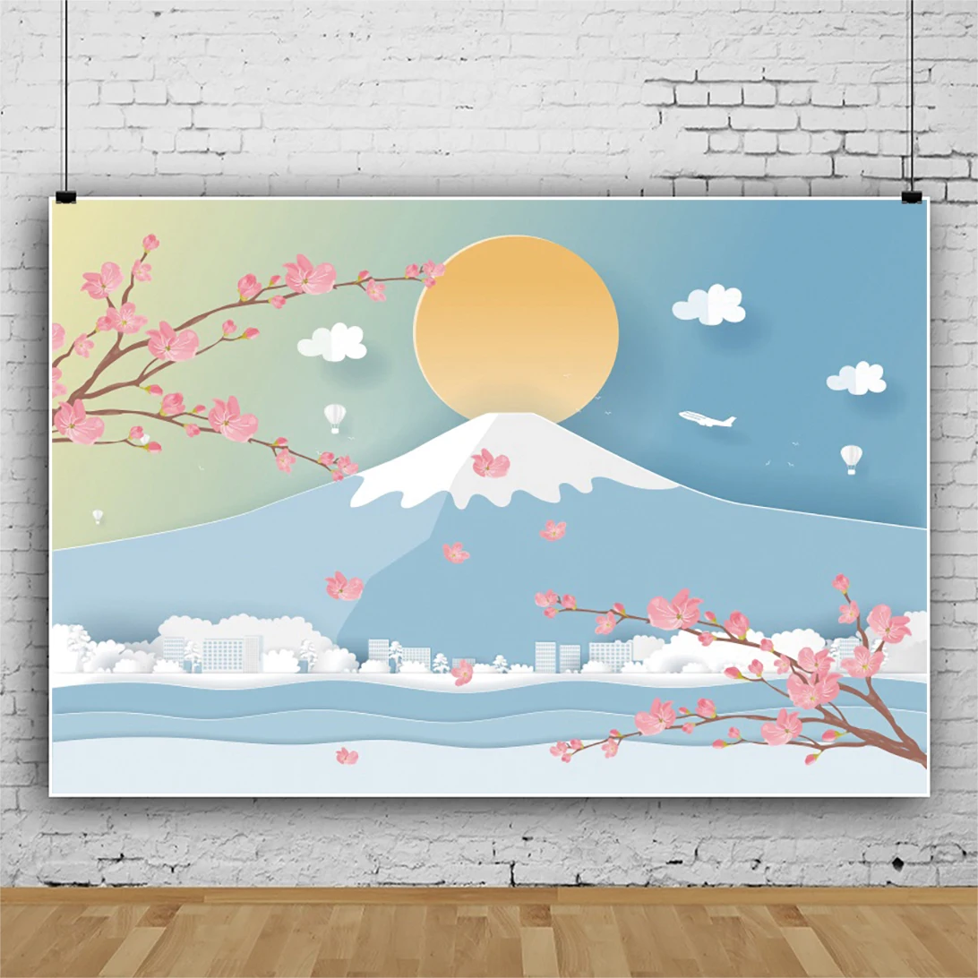 Fuji Mountain Cherry Blossom Photography Background Painting Real Shot Watercolor Painting Building House Animation Can Customiz