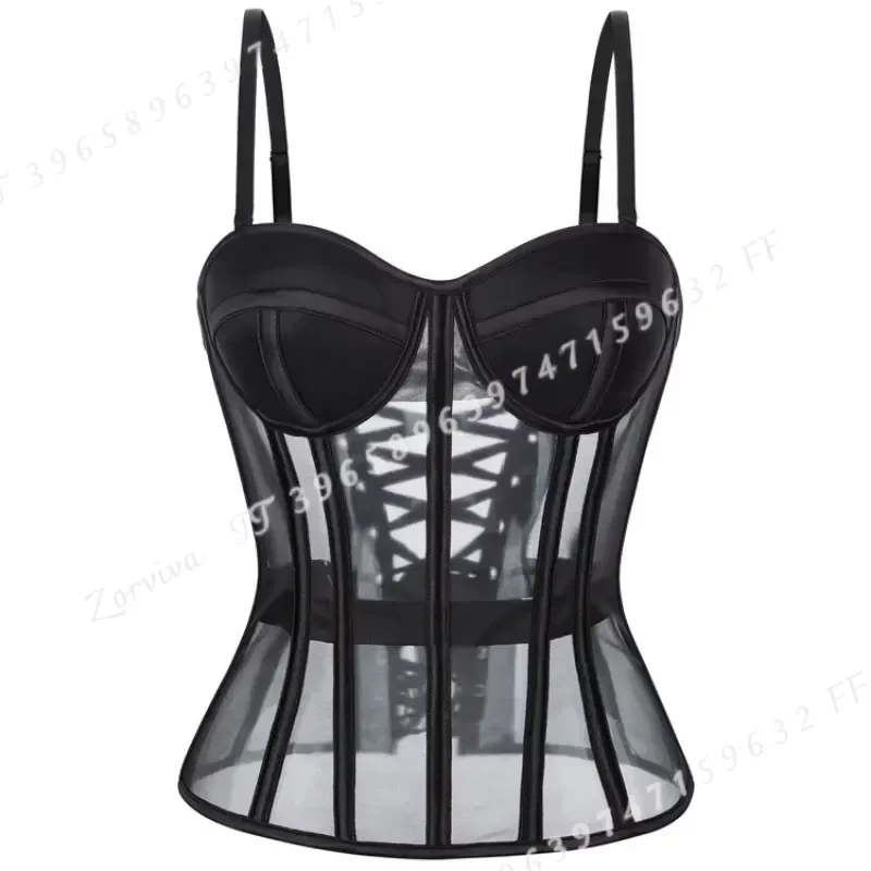 Black Soft Steel Bone Corset Vest Rubber Shaping Mesh Strapless Slimming Waistband Detachable Women Body Shaper Corselet
