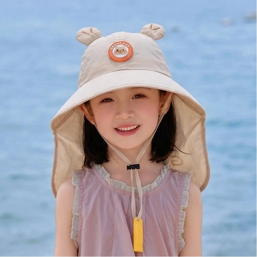 

Cute Big Brim Children's Sun Hat Whistle Foldable Sunscreen Hat UV Resistant Extended Shawl Sunshade Hat Summer