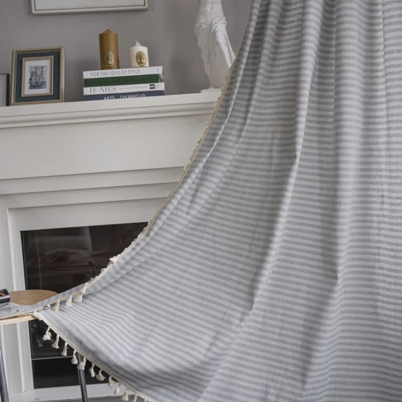 Bohemia Striped Prints Cotton Linen Home Window Curtain Thick Blackout Drapes Bay Window Curtains for The Living Room