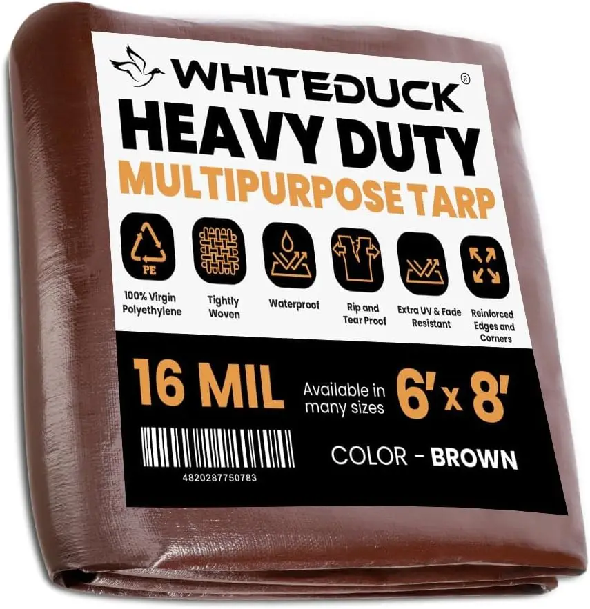 

WHITEDUCK Super Heavy Duty Poly Tarp Cover 16 Mil & 10 Mil with Grommets and Reinforced Edges (Brown, White & Silver Black) (Bro