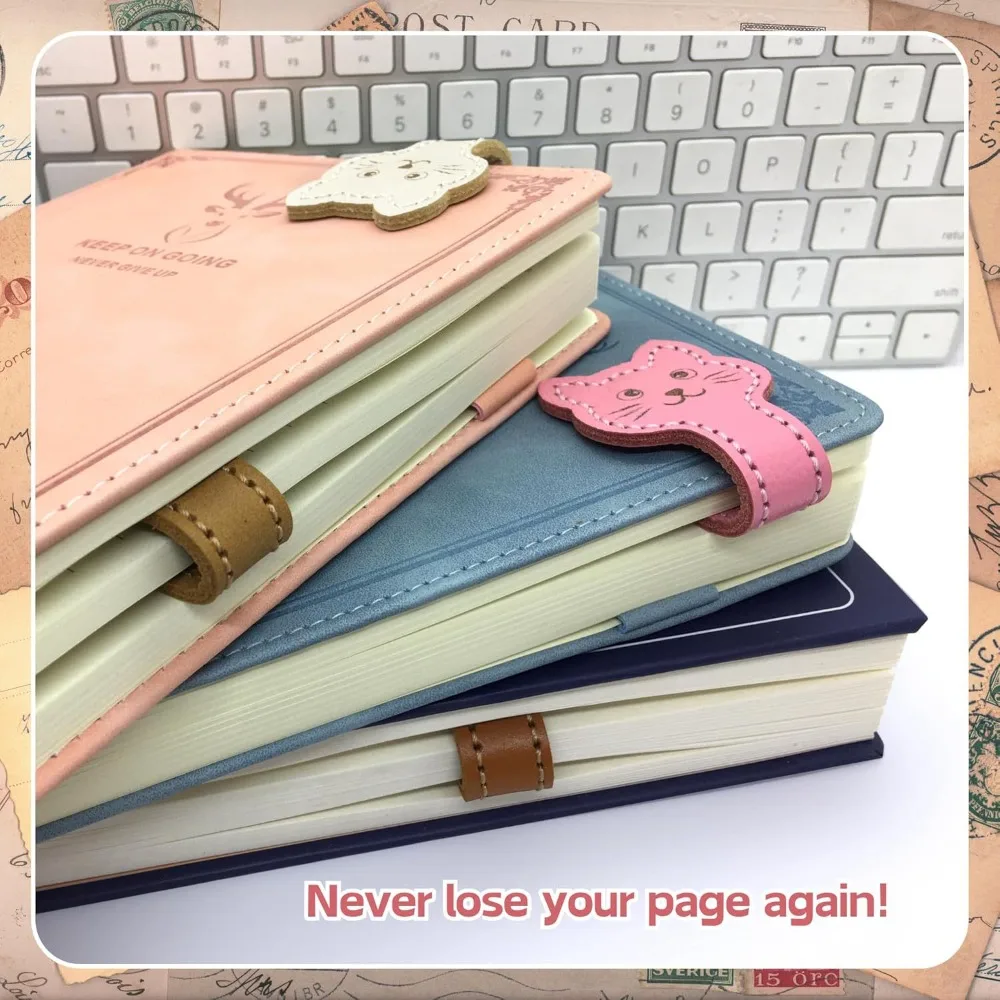 Magnetic Bookmark Retro Style Cute Cat Magnetic Bookmarks Set for Book Lovers Handmade PU Faux Leather Page Clips for Students