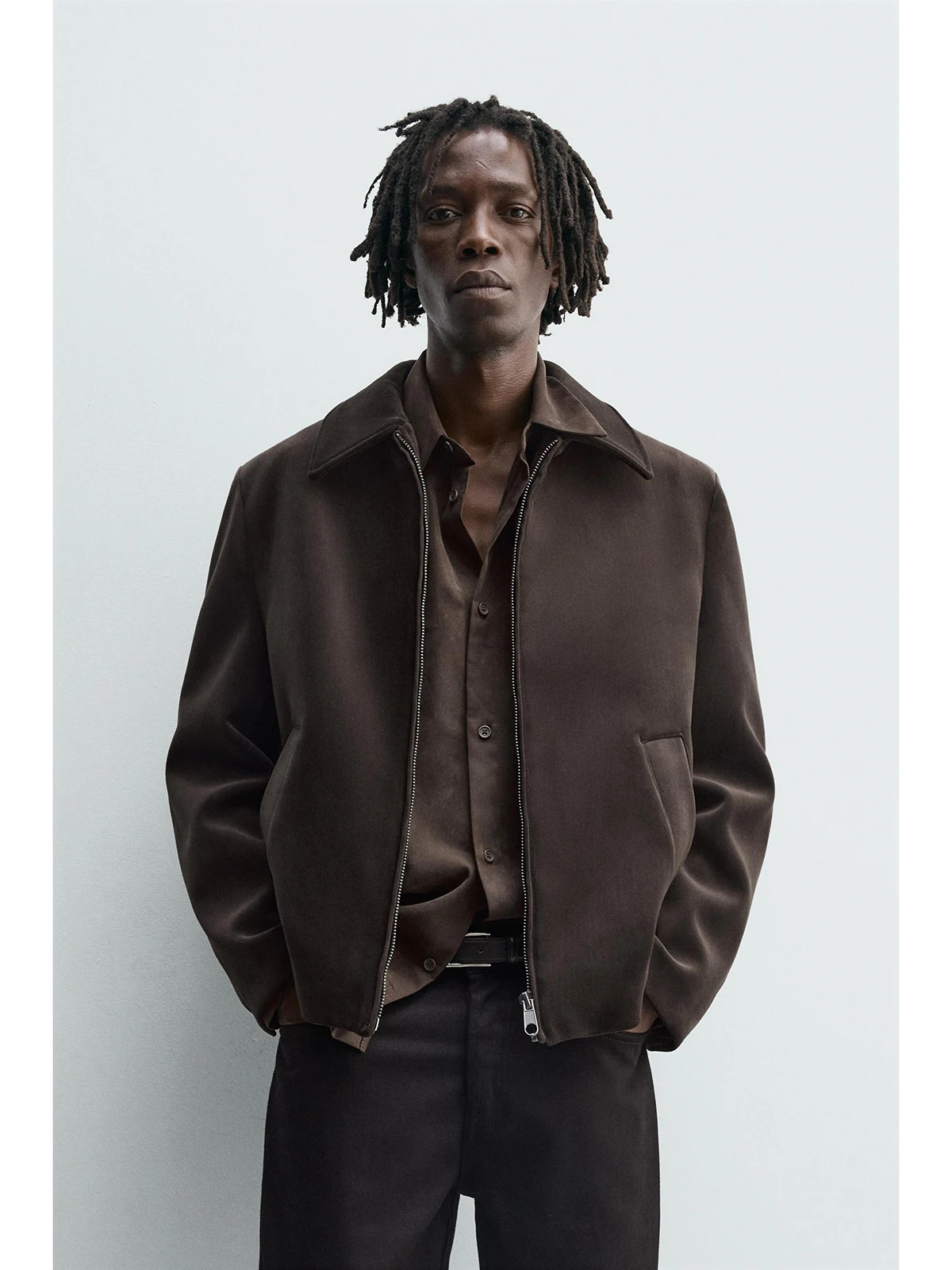 

Slim Fit бархатная куртка на молнии, Новое поступление, мужская мода, осень 2022, повседневная одежда с откидным воротником-стойкой, длинный све, полиэстер