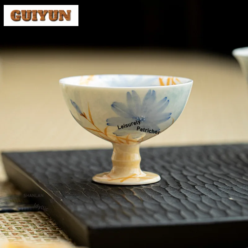 

2 шт./лот, 75 мл, ручная роспись, синие цветы, чайная чашка в стиле ретро, чайная чашка, кувшин, персональная чашка для дегустации чая, чашки Jianzhan Master, китайский чайный сервиз