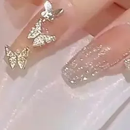 10Pcs DIY Nail Art Decoration 3D Silver Butterfly Shiny Rhinestones Nail Drills For Manicure Design Accessory