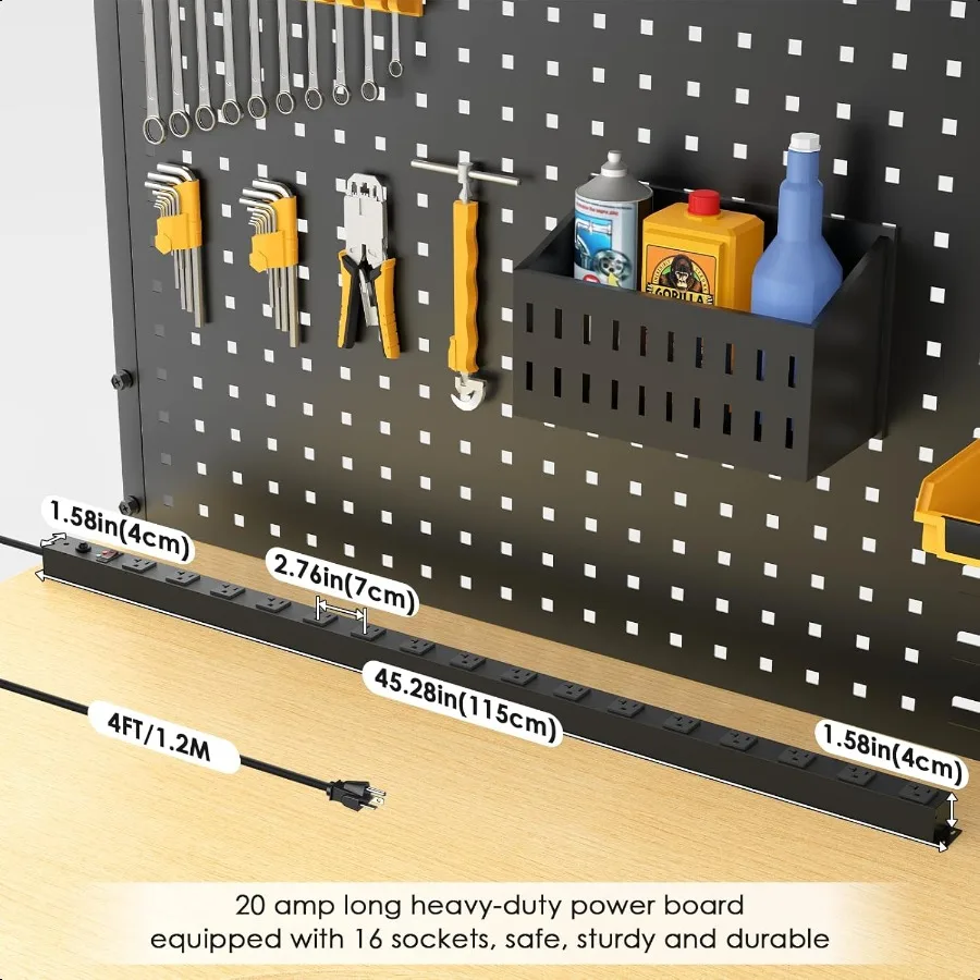 Regleta de corriente larga de Metal con 16 salidas, reglas de alta resistencia, protección contra sobretensiones 4800J con disyuntor, enchufe espaciado amplio de 20a Wal