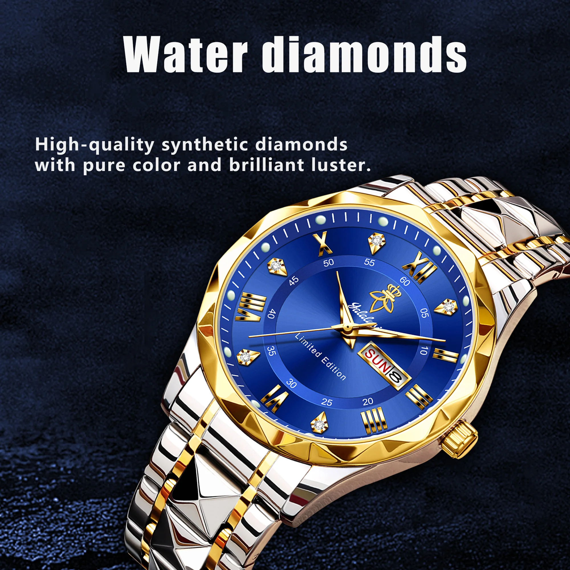 Yalalusi Luxus Männer Quarzuhr wasserdicht Datum Woche leuchtende Armbanduhr Edelstahl Herren uhren Herren Sport Reloj Box