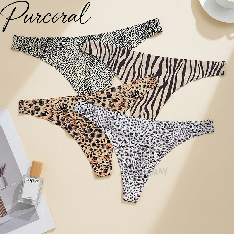 Women Zebra Print Seamless Thong Panties Low Waist Breathable Sexy T‑Back Underwear Ladies Daily Intimate Lingerie