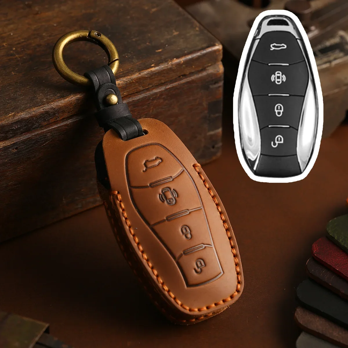 New Arrival Retro Genuine Leather Car Key Case Handmade Purse Cover For HongQi H5 2023  High-end KeyChain Bag Fashion