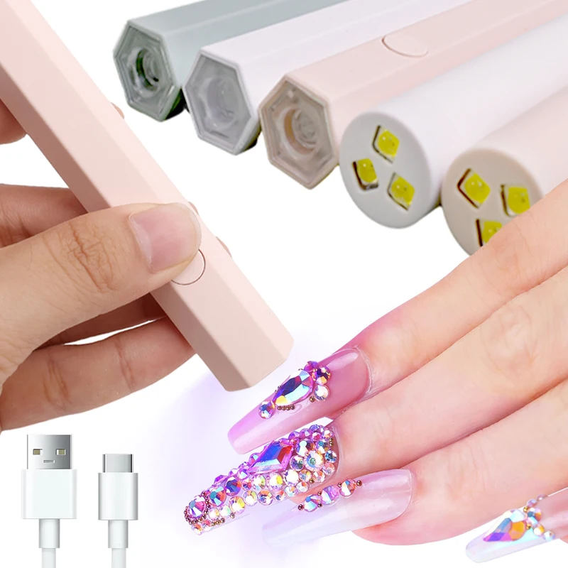 Mini portátil UV LED prego secagem lâmpada, Caneta lanterna, Secador de unhas com cabo USB, Gel secador polonês, Uso Home Travel, 3W, 1Pc