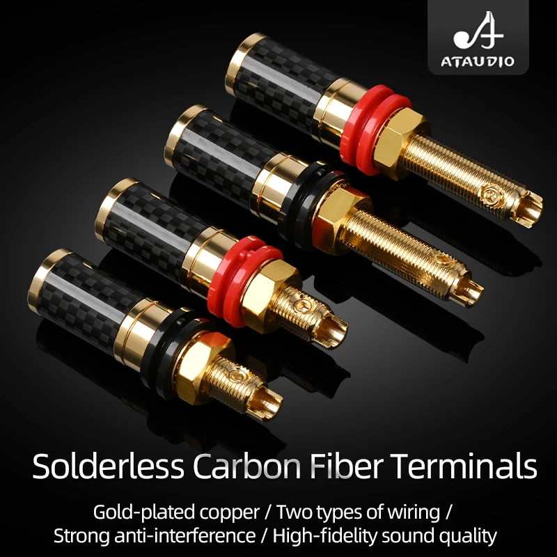 

4PCS HiFi Carbon Fiber Speaker Binding Post Copper Gold Plated Banana Jack Connector HIFI Audio Speaker Banana Plug Terminal