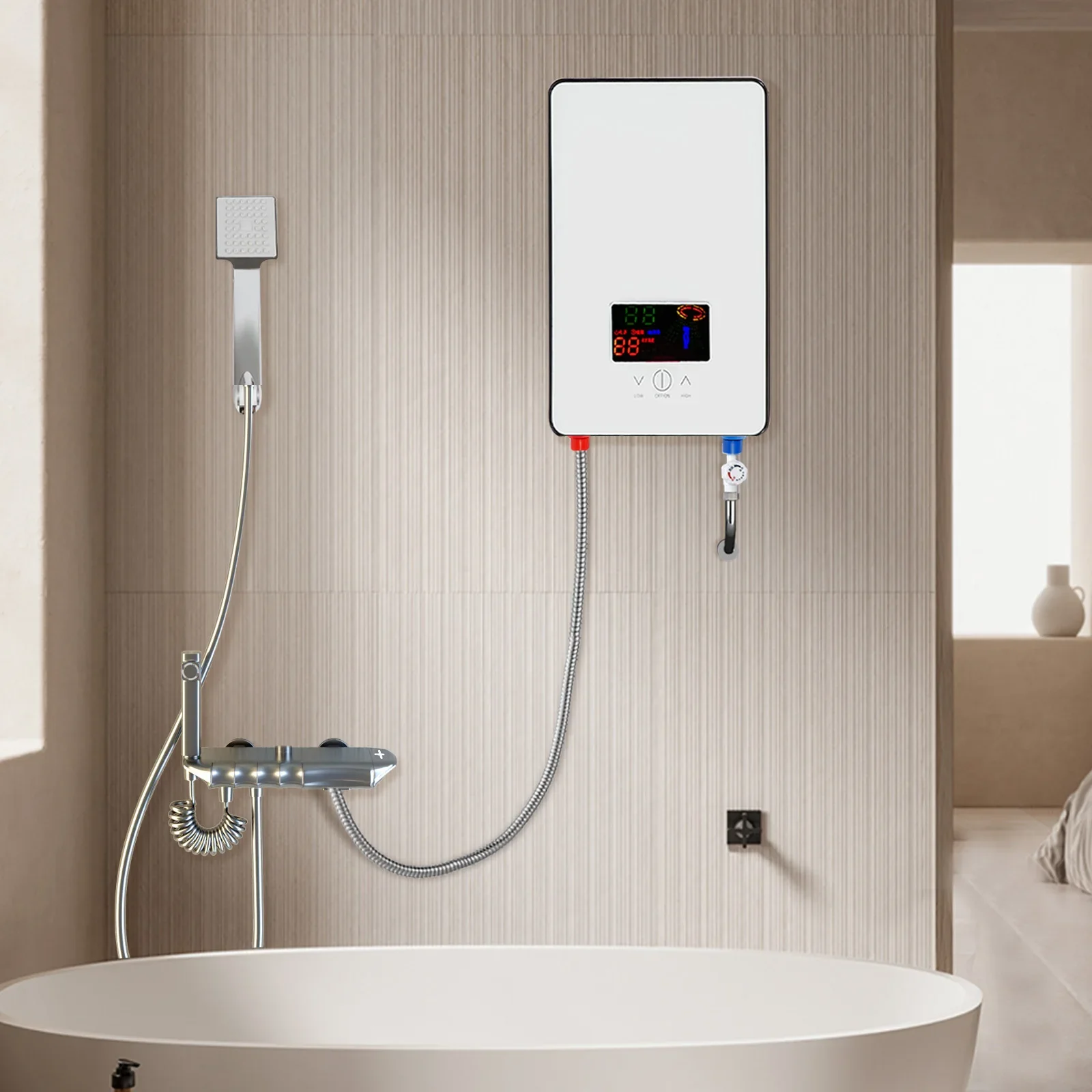 

Электрический проточный водонагреватель 4500 Вт, 110 В, мгновенный нагрев, с душевой лейкой и LED-дисплеем