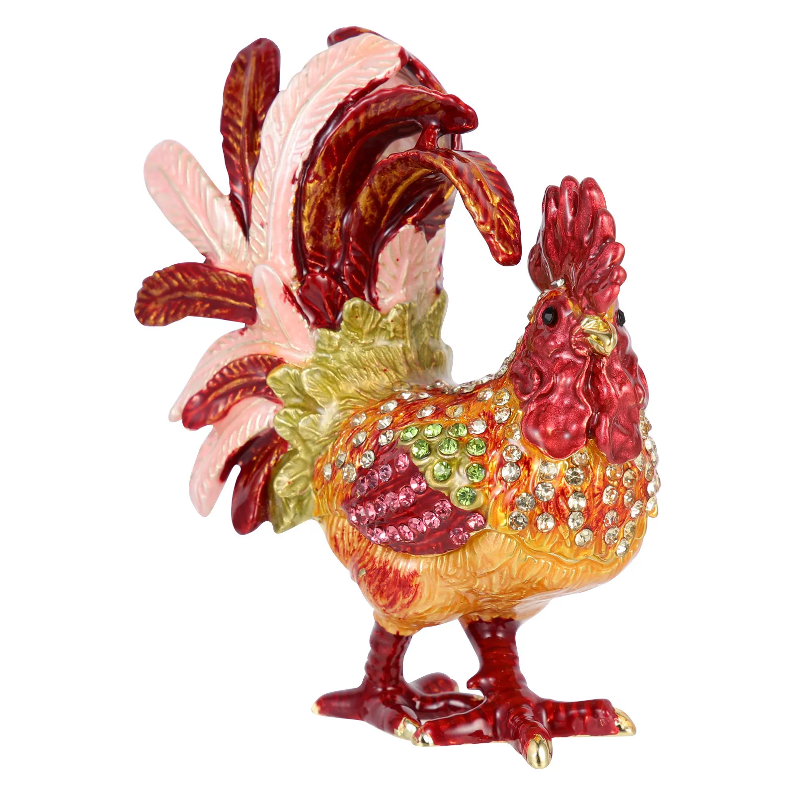 

Vintage Zodiac Rooster Jewelry Organizer Box Alloy Rooster Shape Jewelry Case Necklace Ring Earring Storage Decorative Desktop