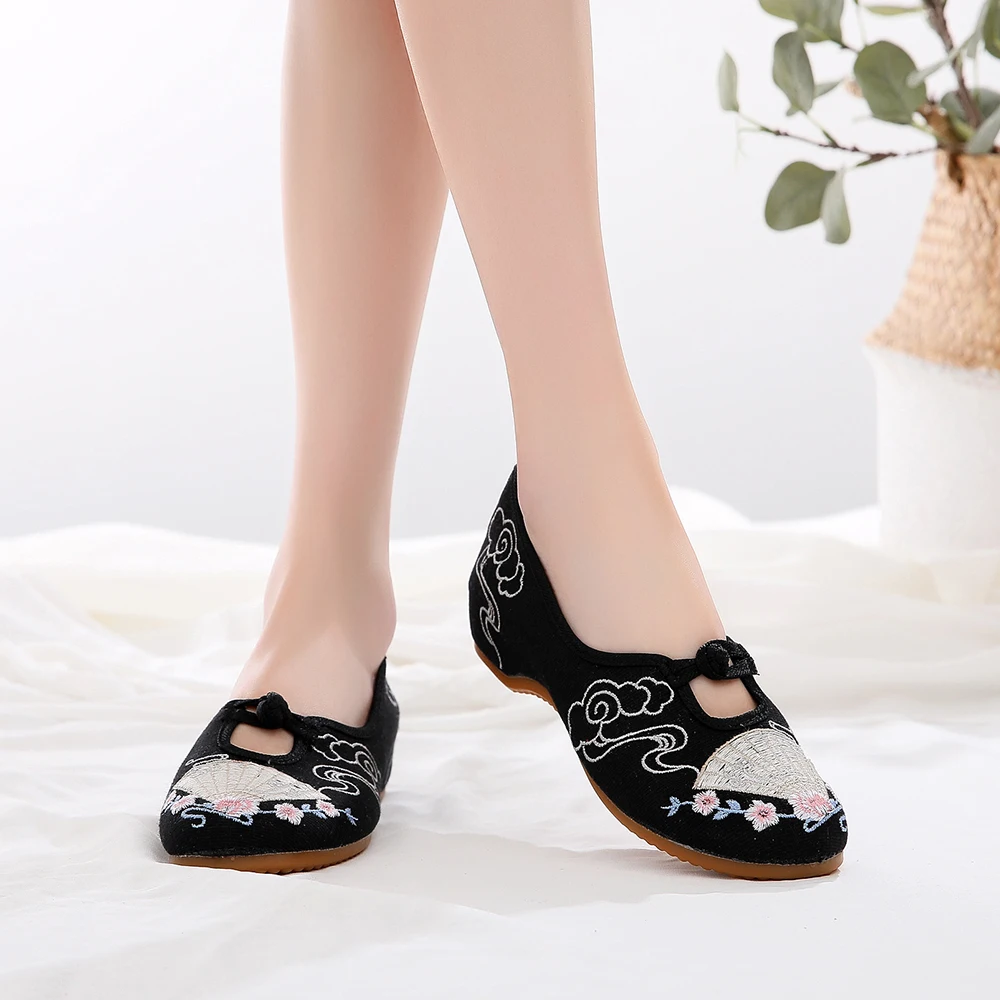 Veowalk Cotton Embroidery Women Comfort Ballet Flats Vegan Ladies Casual Canvas Slip-on Ballerinas Denim Dance Costume Shoes