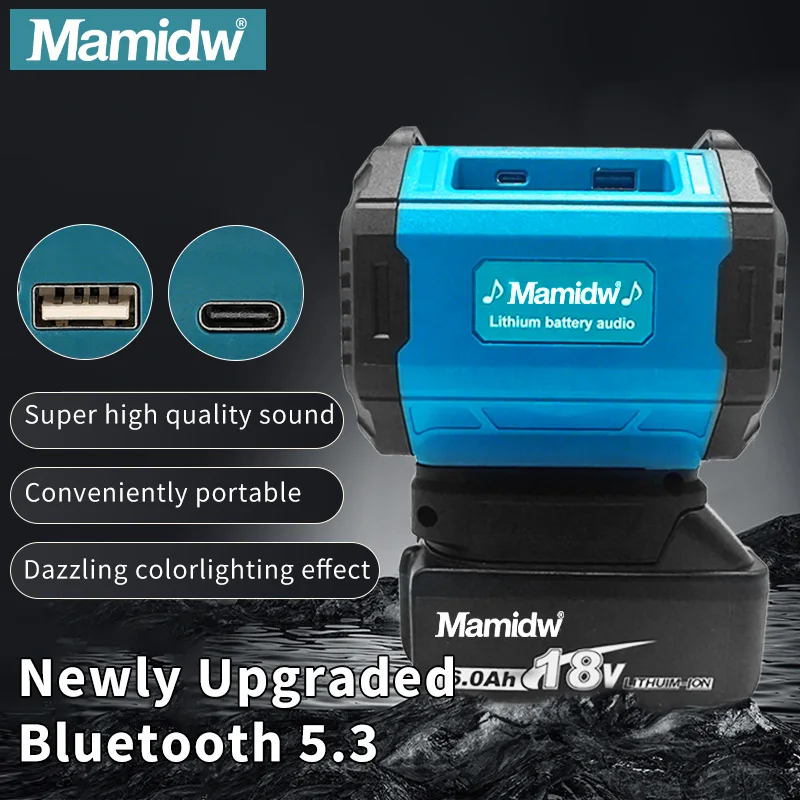 

Портативный Bluetooth-динамик USB Type-C Bluetooth-динамик для рабочей площадки, кемпинга, вечеринки, динамик для Makita, 18 В, аккумулятор PIN