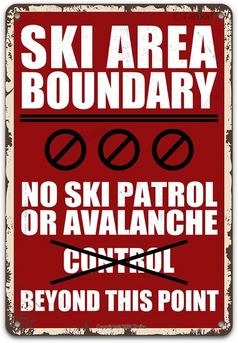 Ski Area Boundary No Ski Patrol Or Avalanche Control Beyond This Point Vintage Skiing Warning Metal Signs Decor Wall Art Skis Lo