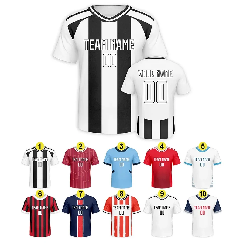 Fashion Personality Name Team Name Numbers T-shirt Football Jersey Summer Sports Tees Loose Quick Dry Stripe Short Sleeve Tops