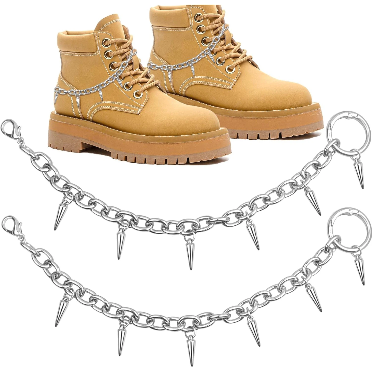 

2pcs Punk Boots Chain Rivet Cone Spike Charms Alloy Shoe Charm Sandals Boot Strap Chains with Spring O Ring Lobster Clasps