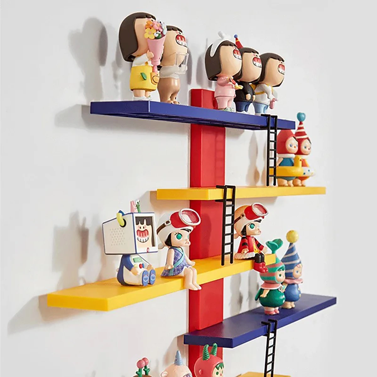 Figure Toy Display Stand Set Wall Mounted Handwork Doll Floating Shelves DIY Colorful Display Rack Ladder Mounted Storage Rack