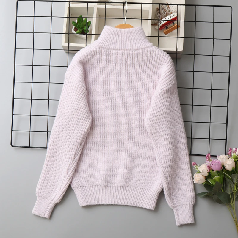 IYEAL  Kids Turtleneck Half Zip Lamb Wool Knit Sweater Boys Girls Waffle Texture Colorful Button Decor Soft Pullover Jumper