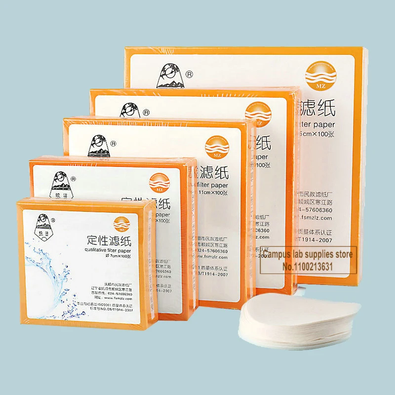 100 sztuk/paczka laboratoryjny papier filtracyjny z włókna bawełnianego jakościowy 7cm/9cm/11cm/12.5cm/15cm/18cm z szybką/średnim/niemalowaną prędkością