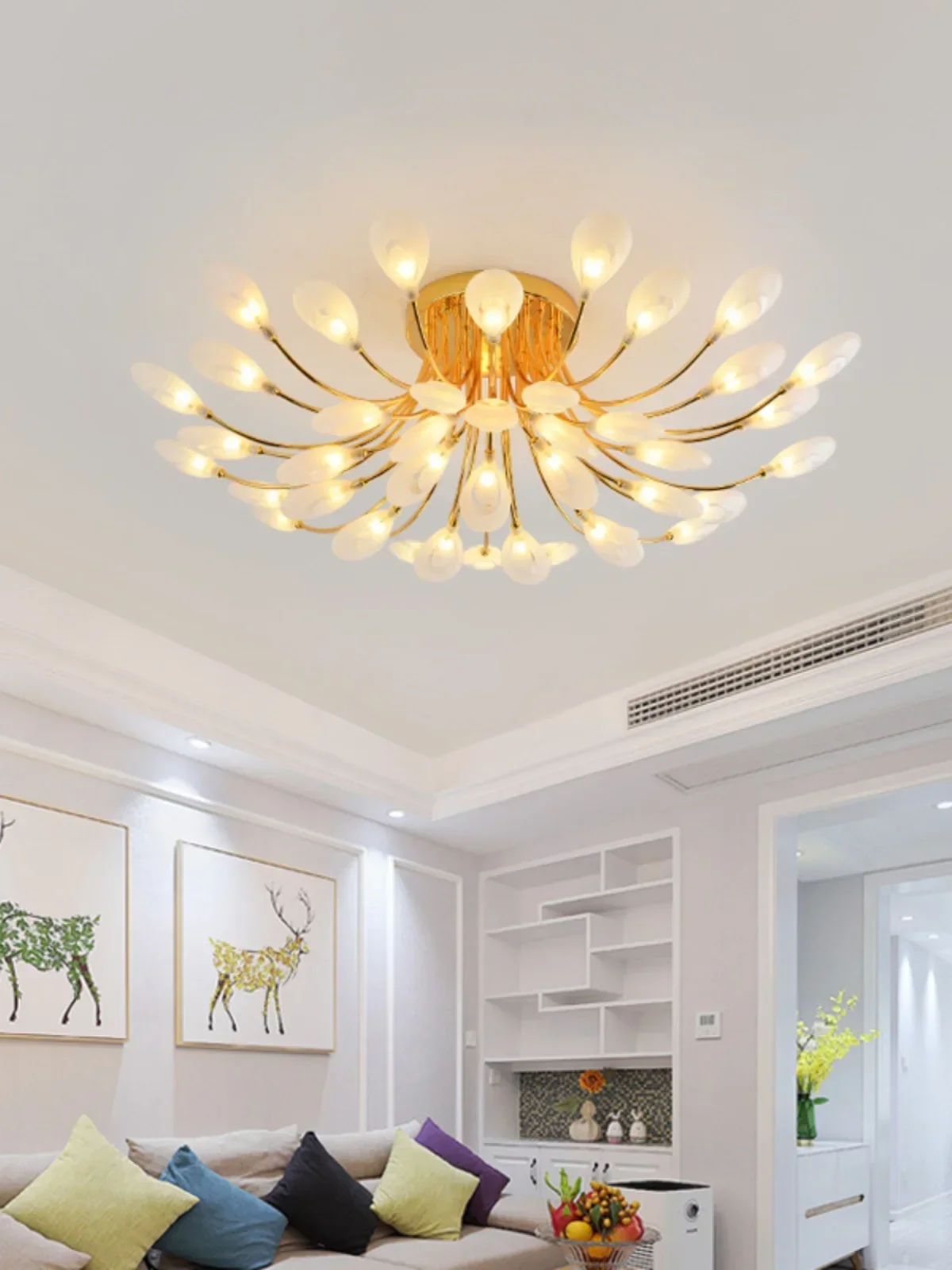 Nordic Postmodern Gold LED Ceiling Lamp Peacock G4 Glass Light for Living Room Study Bedroom