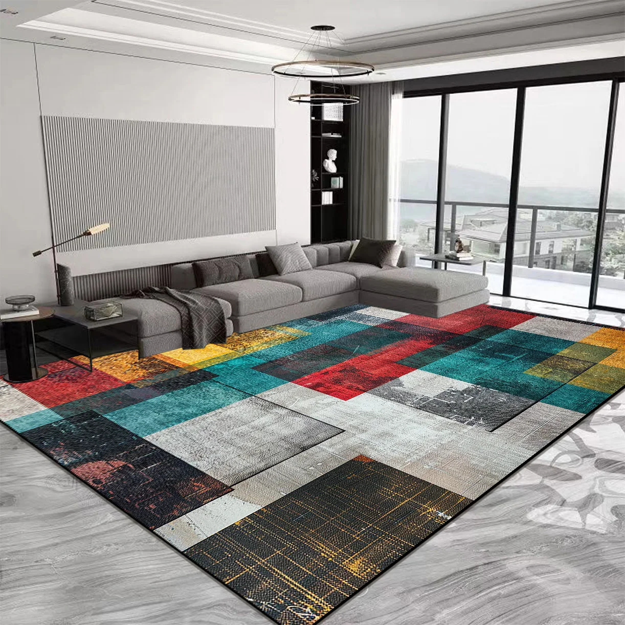 Nordic Luxury Geometric Carpets Fashion Red Large Living Room Carpet Anti Slip and Water Absorption Rugs for Bedroom Decor Mat