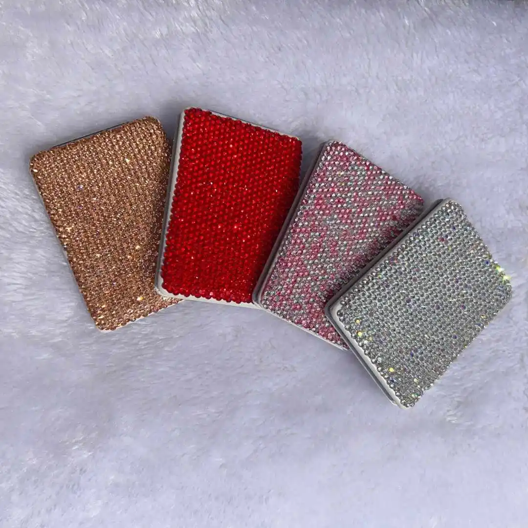 Bling Diamond Makeup Mirror Portable Hand Pocket Double sided Mirror Fold Handheld Salon Compact Mirrors Beauty Tool Gift