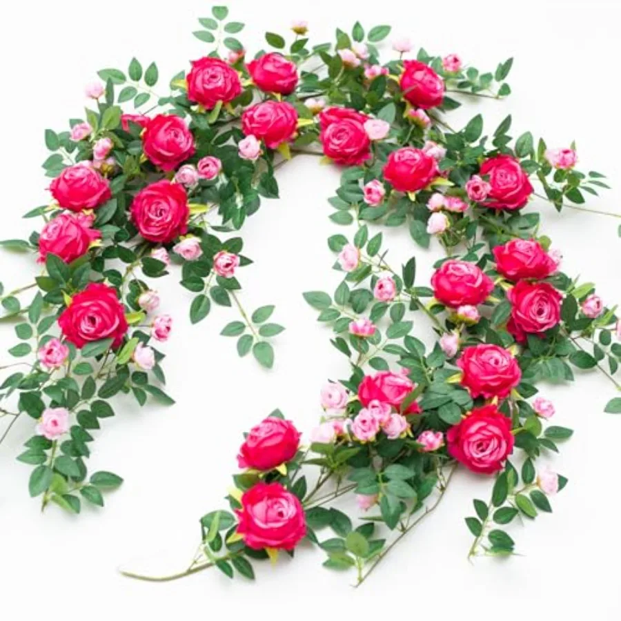 

2 PCS 12Feet Bendable Flower Garland Artificial Rose Vine Hanging Floral Garland Decoration for Weding Home Room Wall Decor